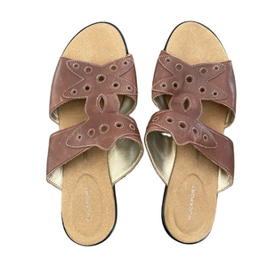 ROCKPORT BROWN CUT OUT STYLE WEDGE HEEL SANDAL, SIZE 8.5